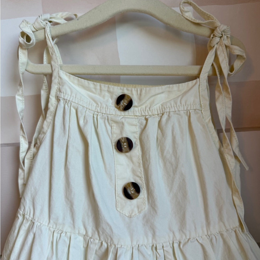 Cream Tie-Strap Tiered Sundress with Button Detail - Picture 2 of 3